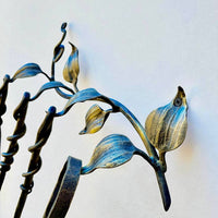 Hand Forged Fireplace Tool Set Wrought Iron Fire Tools with Leaf Hooks Nature Inspired Hearth Accessories Rustic Blacksmith Decor