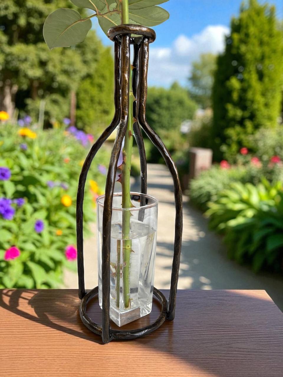 Hand Forged Metal Vase Base: Industrial Loft Floral Art Sculpture