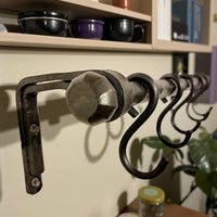 Forged Iron Kitchen Rail with Hooks–Heavy Duty Wall Pot Rack,Handcrafted Steel Tube