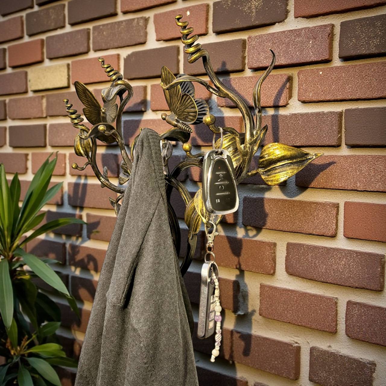 Christmas Gift ,Hand-Forged Butterfly Wall Art,Unique Metal Branch Hook Rack,Nature Inspired Sculpture,Holiday Gift for Mom,Home Decor