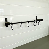 Hand-Forged Iron Kitchen Rack with Hooks,Heavy Duty Wrought Iron Pot and Pan Rail, Wall Mounted Utensil Holder, Custom Length 20–80 in