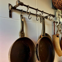 Hand Forged Iron Kitchen Shelf ,Double Bar Wall Mounted Pot and Cup Holder,Black Metal Organizer in Industrial Loft Style