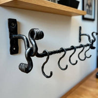 Wrought iron rack for cast iron pots and pans, premium handmade wall organizer for pots