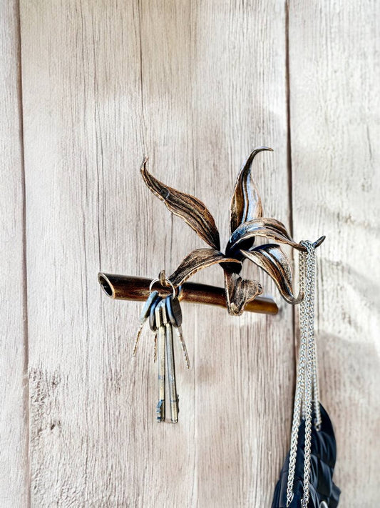 Handmade wall hook:metal holder for keys and bags,functional organizer for home,clothes,hats,unique design in the form of bamboo treehanger