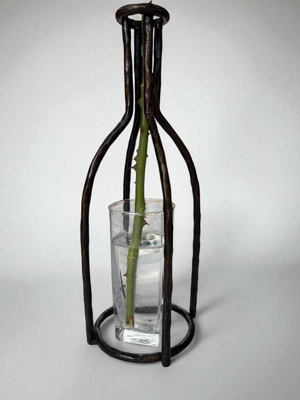 Hand Forged Metal Vase Base: Industrial Loft Floral Art Sculpture