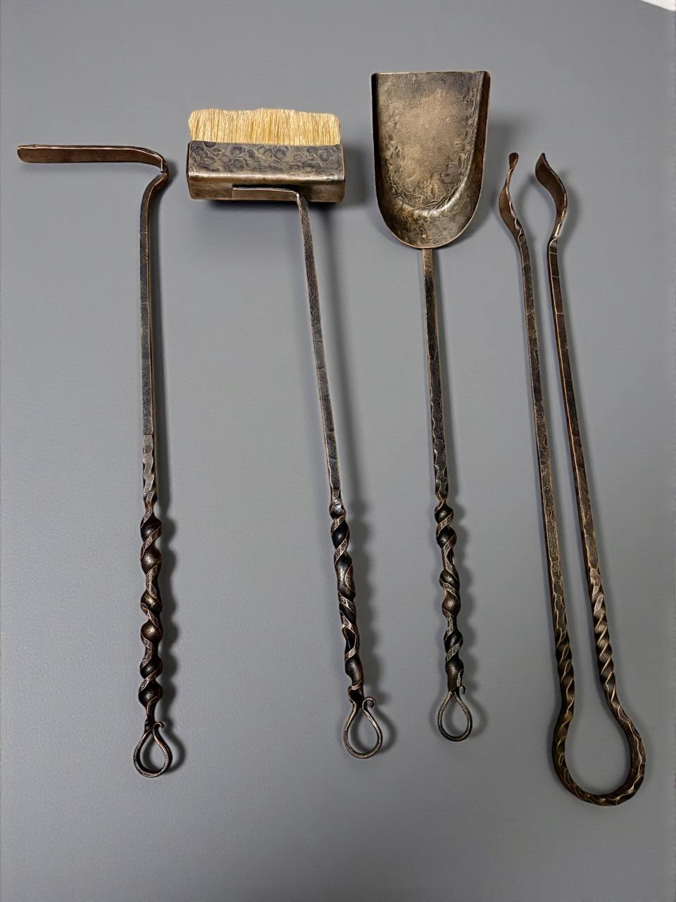 Personalized Forged Fireplace Tool Set,Engraved Iron Fire Stand,Custom Family Name Gift,Hand Forged Fireplace Tools,Bronze or Black Finish