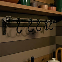 Rustic Kitchen Pot Rail with Hooks,Durable Wall Mounted Pot Rack,Cast Iron Pot Storage System,Iron Holders,Dish Organizer,dish hanger