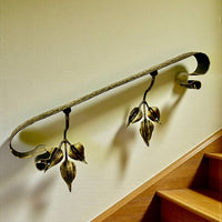 Outdoor Forged Metal Handrail — Hand-Forged Wall Railing for Porch,Entryway & Terrace,Bronze, Gold or Silver Patina,Weatherproof Artistic Stair Rail
