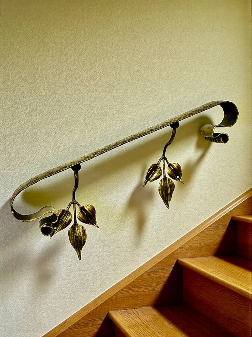 Outdoor Forged Metal Handrail — Hand-Forged Wall Railing for Porch,Entryway & Terrace,Bronze, Gold or Silver Patina,Weatherproof Artistic Stair Rail