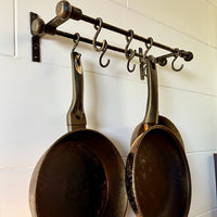 Hand Forged Iron Kitchen Shelf ,Double Bar Wall Mounted Pot and Cup Holder,Black Metal Organizer in Industrial Loft Style