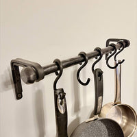 Rustic Kitchen Pot Rail with Hooks,Durable Wall Mounted Pot Rack,Cast Iron Pot Storage System,Iron Holders,Dish Organizer,dish hanger