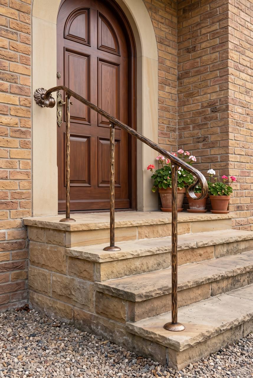 Wrought Iron Handrail for Stairs, Post Mounted Stair Handrail, Indoor Iron Railing, Interior Stair Rail, Custom Hand Forged Handrail