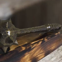 Hand-Forged Mace with Burnt Wood Stand: Medieval Warrior Decor