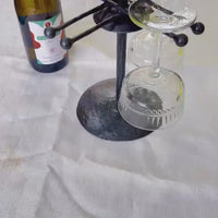 Hand Forged Iron Wine Glass Holder with Candle Tray: Rustic Bar Centerpiece, gift for the new arrival